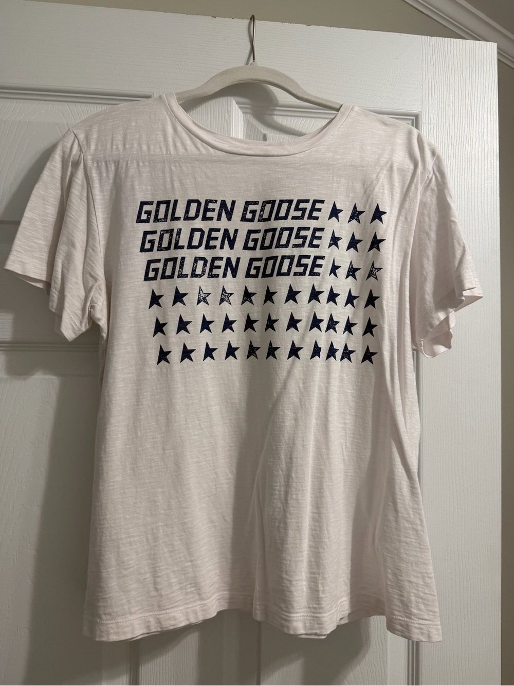 Golden Goose White Tee with Navy Star Grid